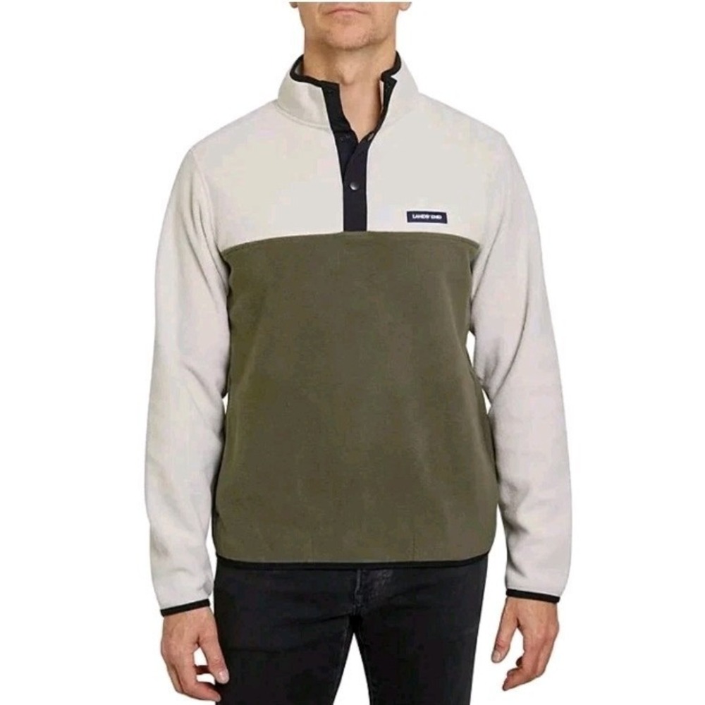 Lands' End Cream Green Men's Heritage Fleece 1/4 Snap Outdoor‎ Pullover Size M